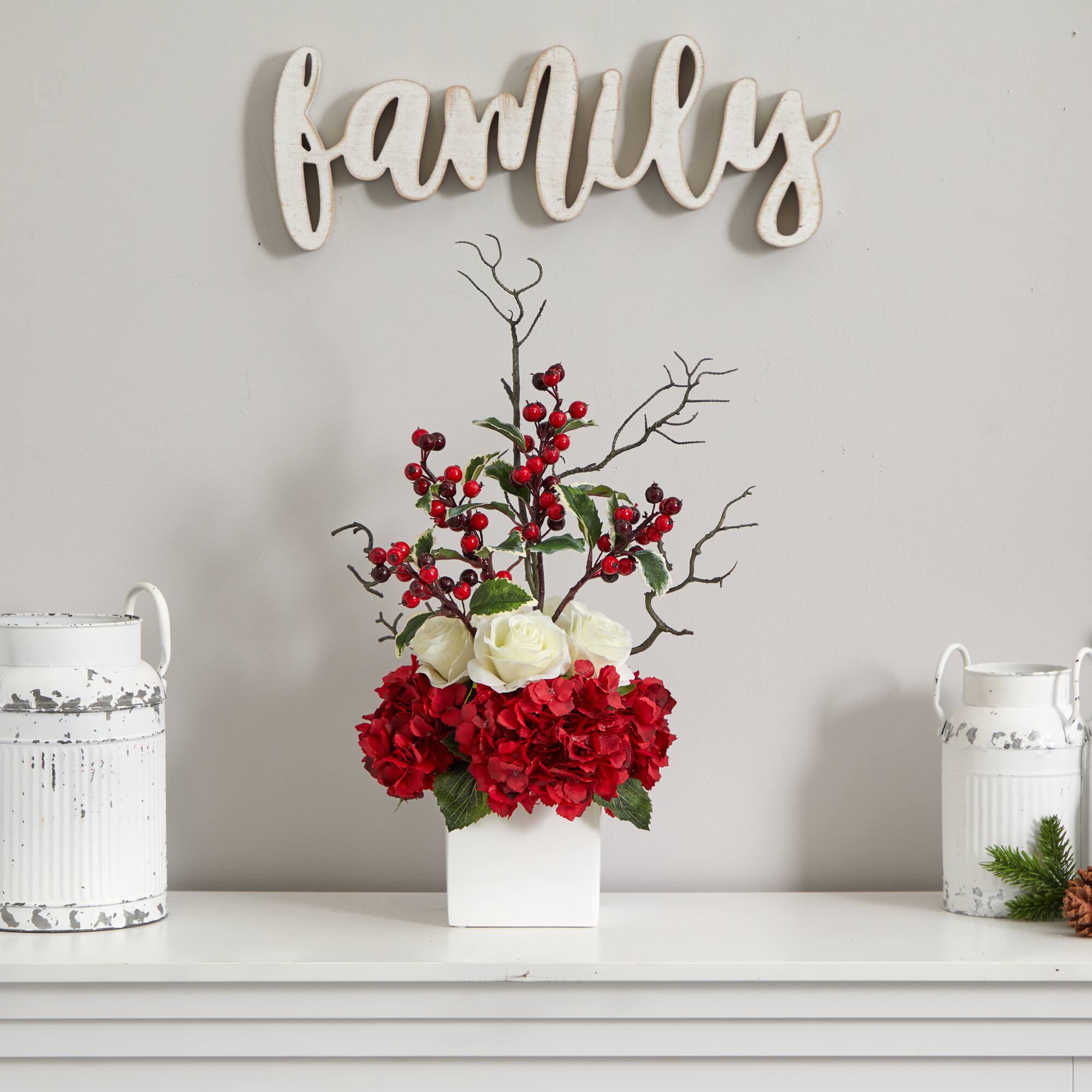 24" Potted Hydrangea, Rose & Berry Arrangement